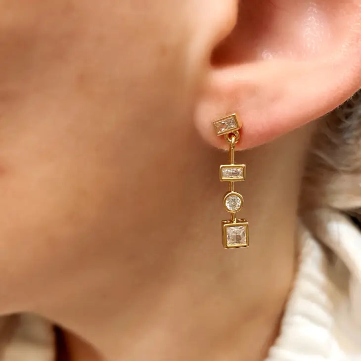 18k Gold Filled Clear Dangling Shapes Earring