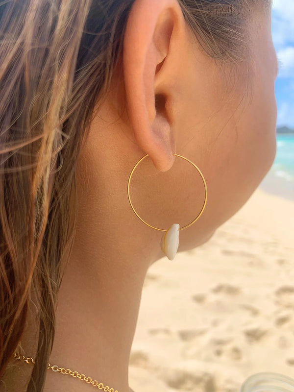 Cowrie Seashell Open Classic Hoop Earrings