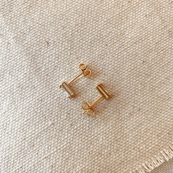 Cubic Zirconia Baguette Stud Earrings in Gold Filled
