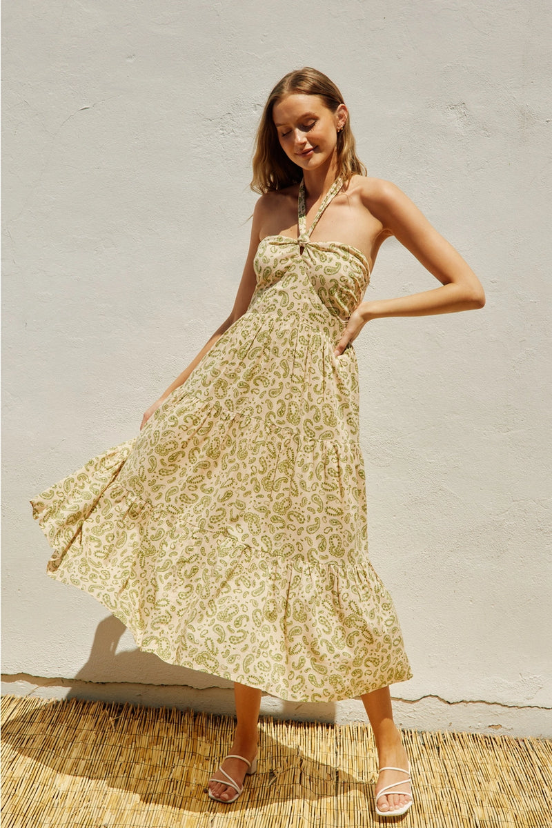 fern maxi dress Trace Beaded V Neck Maxi Dress in Fern