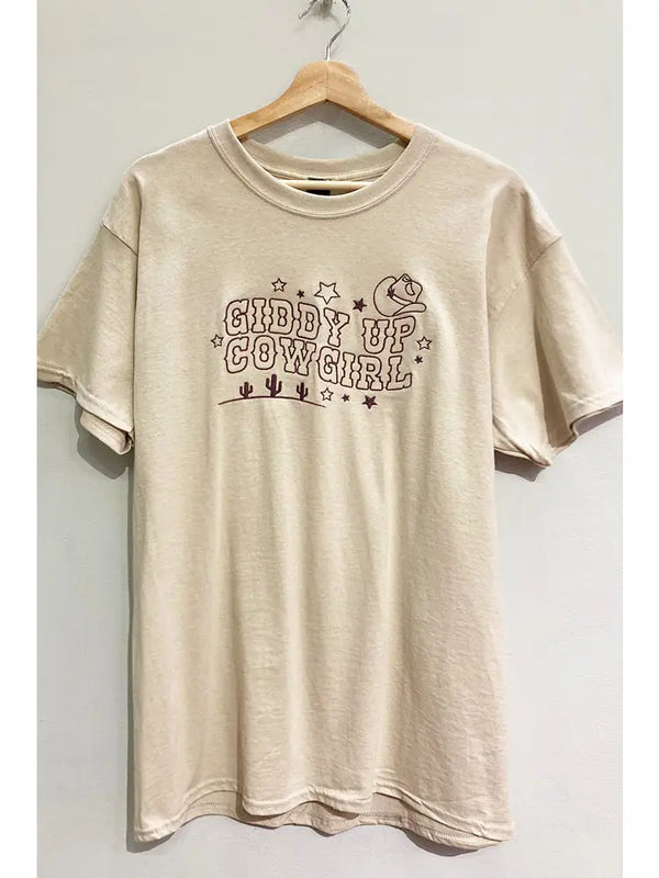 Giddy Up Cowgirl Embroidered Tee