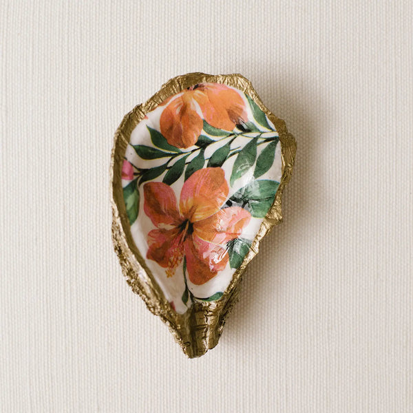 Oyster Jewelry Dish - Tropical Hibiscus