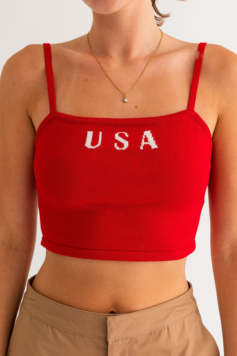 USA Knit Top Red
