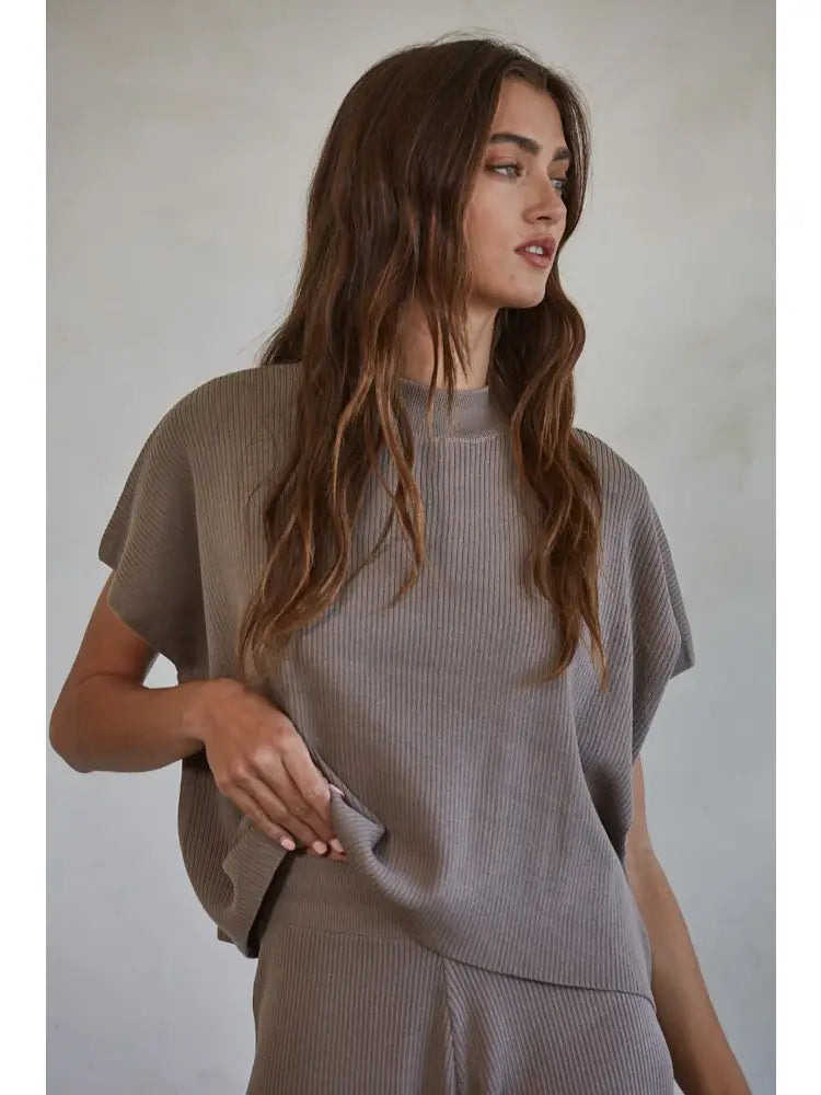 Sleeveless Knit Sweater Top Mocha