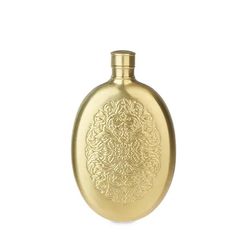 Brushed Brass Finish Filigree Flask - Gold