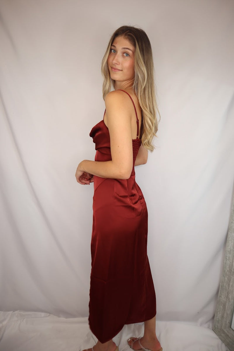 angelina midi dress Angelina Scuba Halter Midi Dress / Chocolate | MESHKI