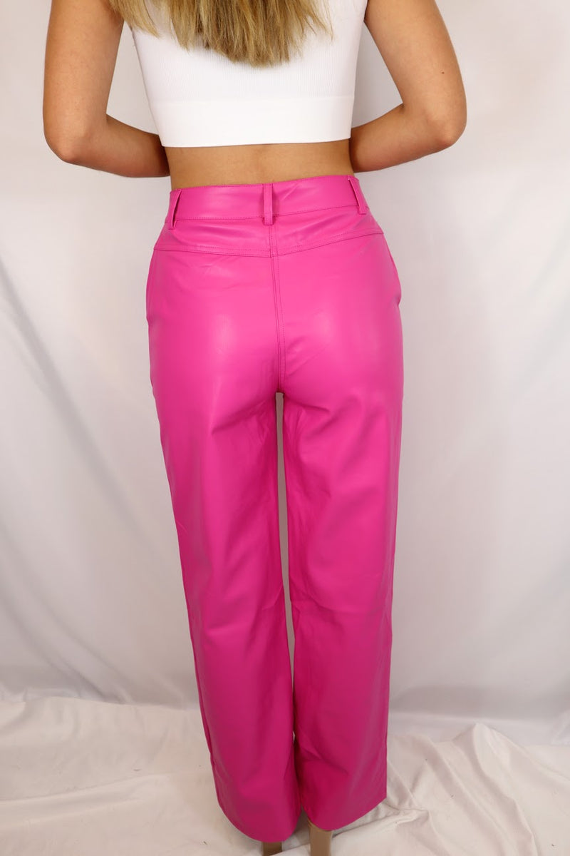 Izzy Vegan Leather Pants Pink