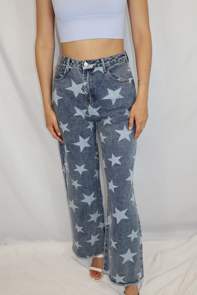Star Printed Denim Jeans
