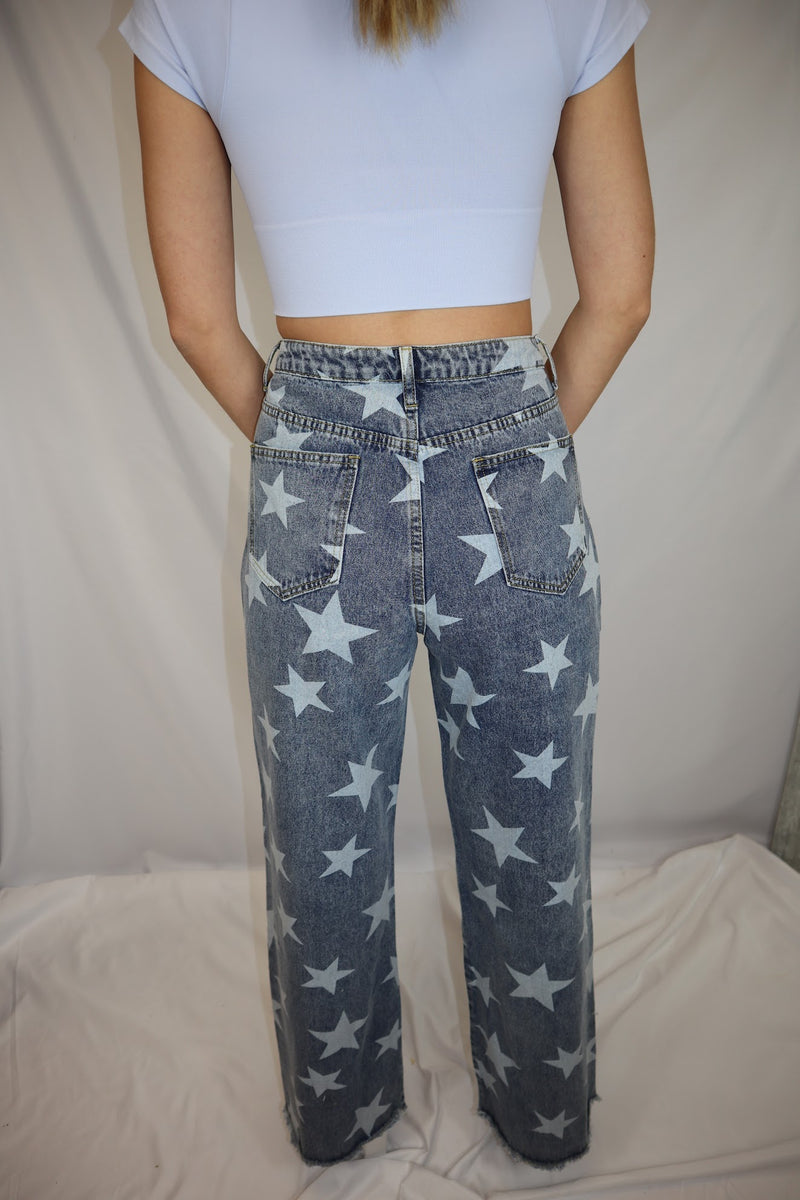 Star Printed Denim Jeans