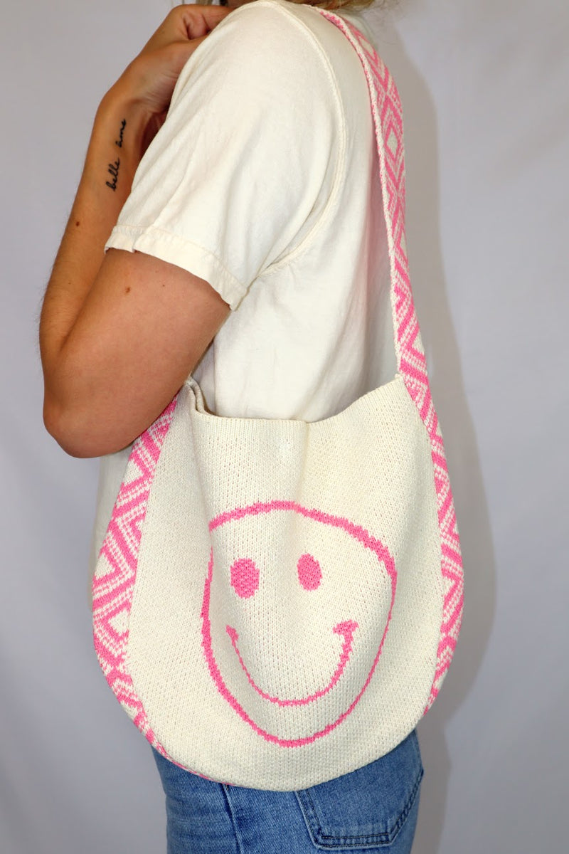 Smiley Woven Bag - Pink