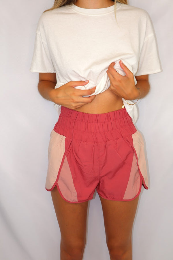 Two Toned Athletic Shorts - Red