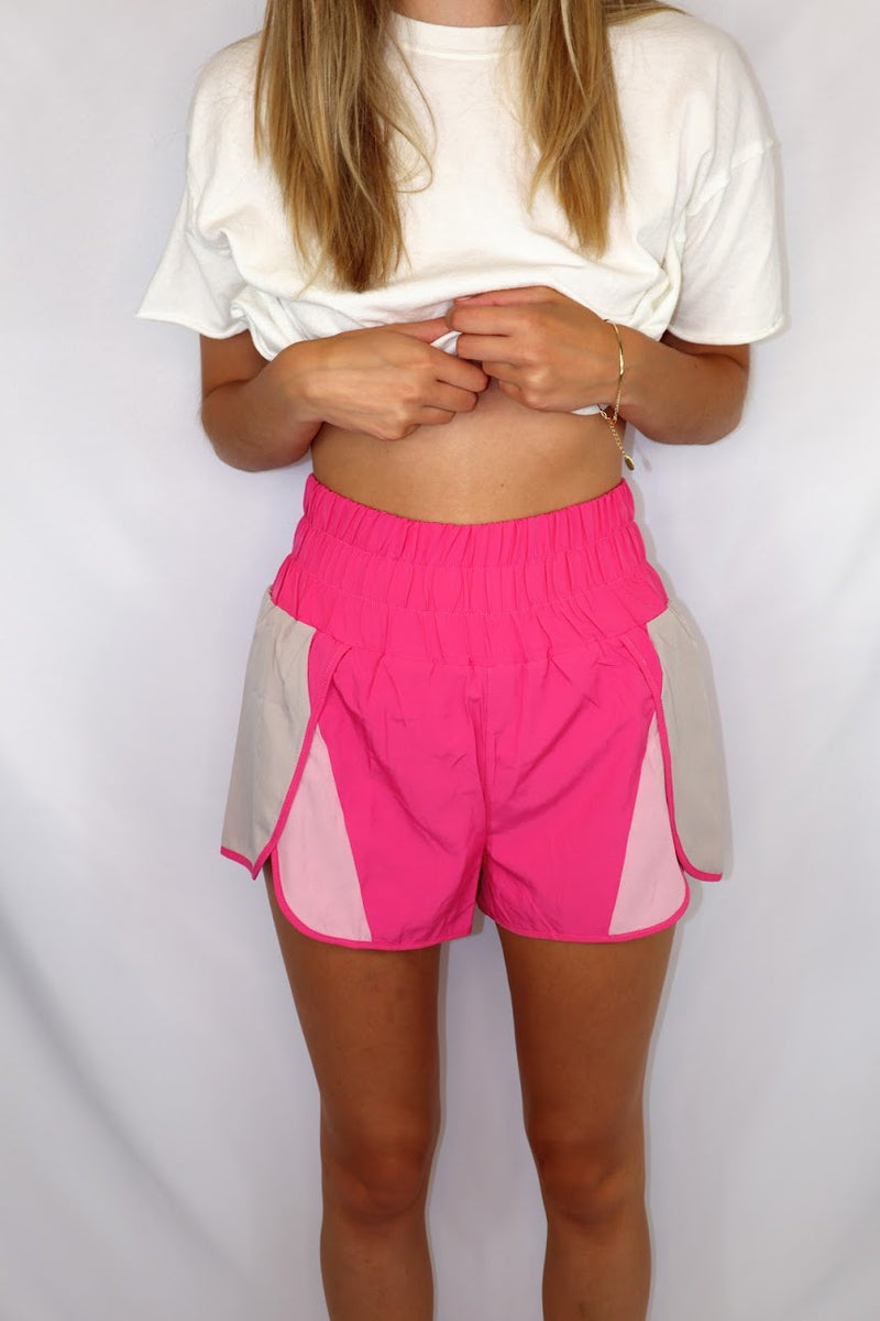 Two Toned Athletic Shorts - Hot Pink