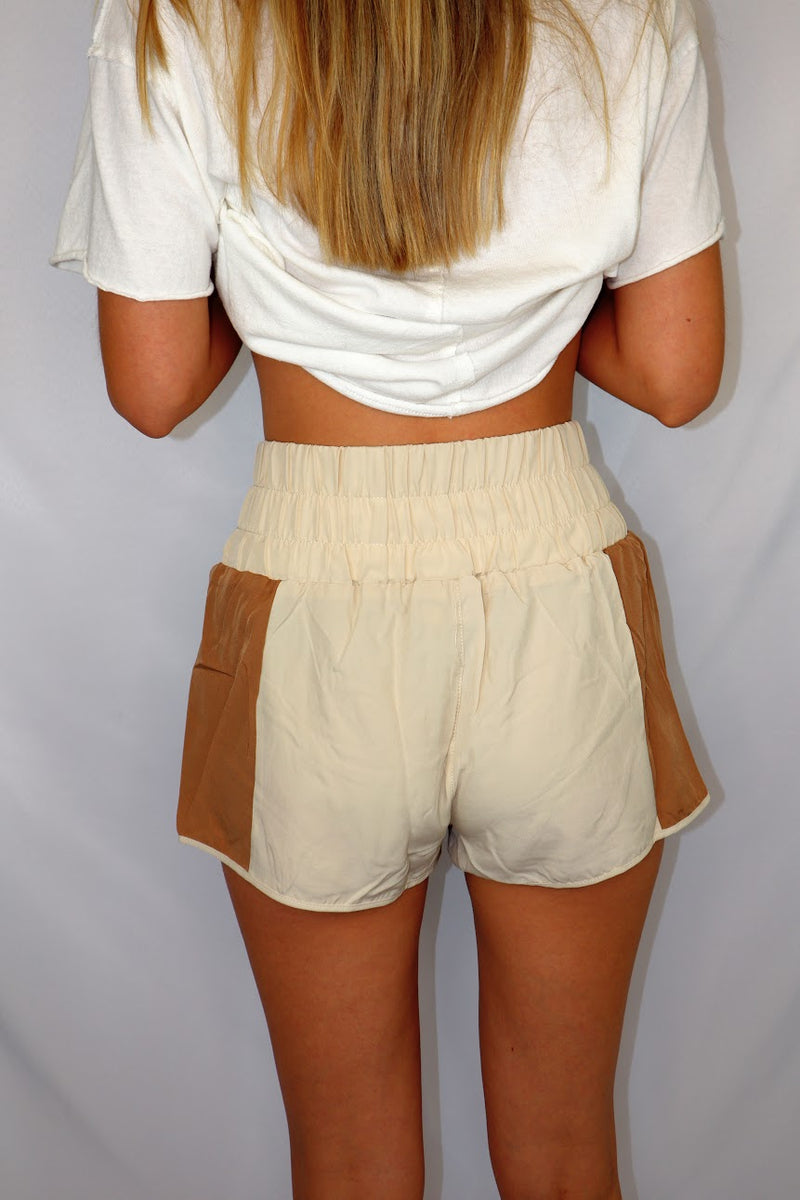 Two Toned Athletic Shorts - Beige