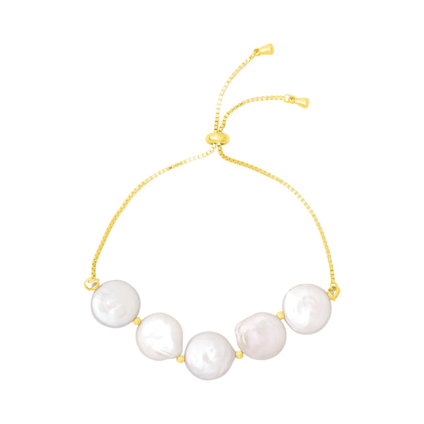 LUCIA PEARL PULL TIE BRACELET GOLD