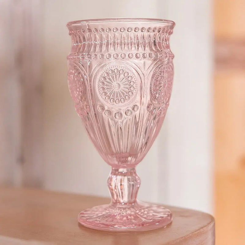 Vintage Style Pressed Glass Wine Goblet - Pink