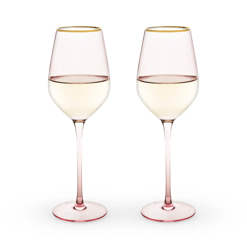 Garden Party: Rose Tinted White Wine Glass with Gold Rim Set of 2