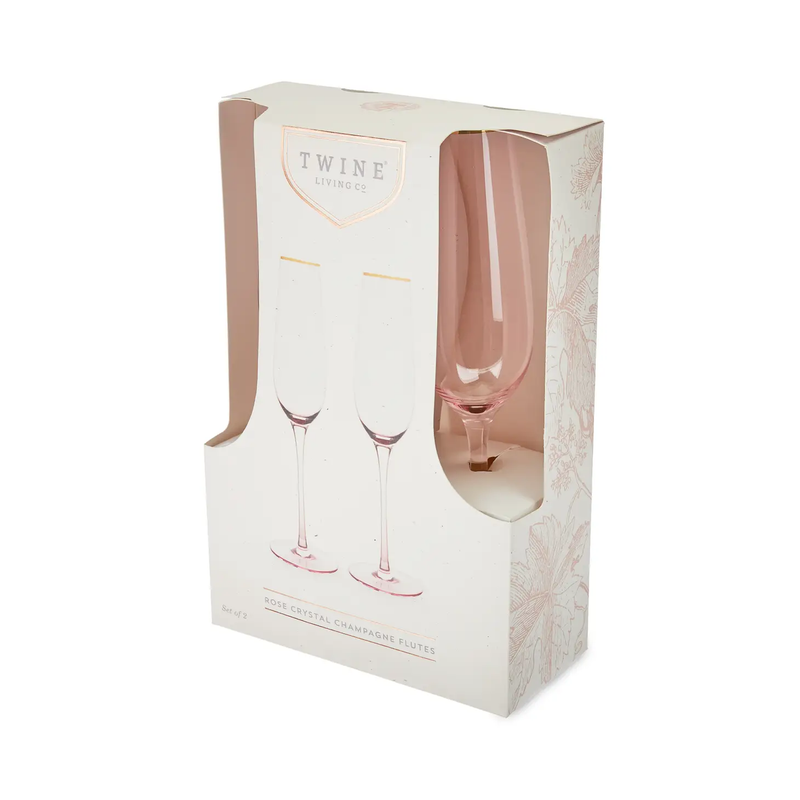 Garden Party: Rose Tinted Champagne Flute with Gold Rim Set of 2
